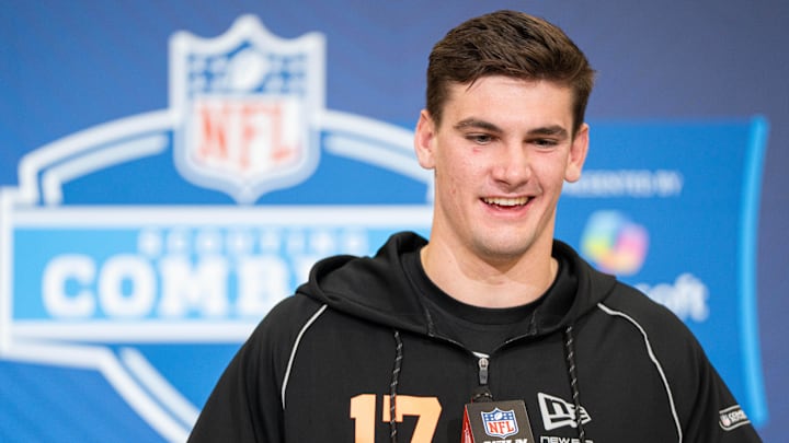 Feb 27, 2026; Indianapolis, IN, USA; Alabama quarterback Ty Simpson (QB17) speaks to members of the media during the NFL Combine at the Indiana Convention Center. Mandatory Credit: Jacob Musselman-Imagn Images Feb 27, 2026; Indianapolis, IN, USA; Alabama quarterback Ty Simpson (QB17) speaks to members of the media during the NFL Combine at the Indiana Convention Center. Mandatory Credit: Jacob Musselman-Imagn Images