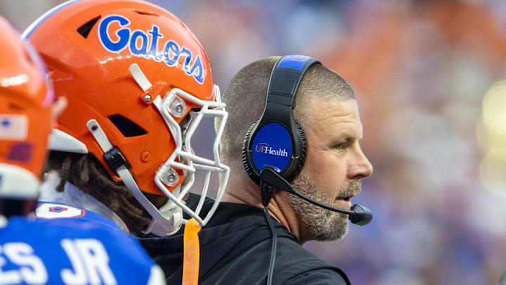 Florida head coach Billy Napier calls time out during the second half an NCAA football game in Gainesville, FL on Saturday, October 4, 2025. [Alan Youngblood/Gainesville Sun]