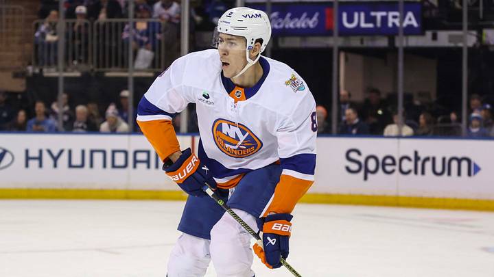 Oct 6, 2026; New York, New York, USA; New York Islanders defenseman Logan Stanley (8) the game against the New York Rangers at Madison Square Garden. Mandatory Credit: Wendell Cruz-Imagn Images Oct 6, 2026; New York, New York, USA; New York Islanders defenseman Logan Stanley (8) the game against the New York Rangers at Madison Square Garden. Mandatory Credit: Wendell Cruz-Imagn Images