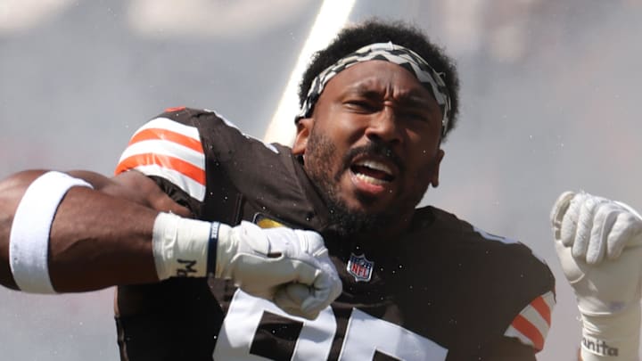 Cleveland Browns defensive end Myles Garrett (95) is introduced before a game against the Cincinnati Bengals. Cleveland Browns defensive end Myles Garrett (95) is introduced before a game against the Cincinnati Bengals.