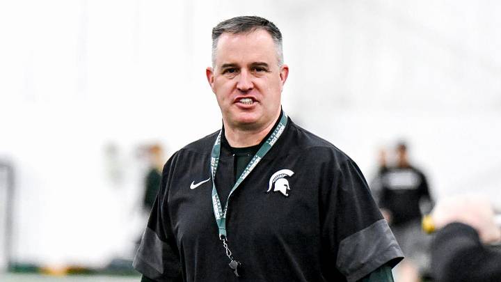 Michigan State's head coach Pat Fitzgerald instructs players during spring football practice on Tuesday, March 24, 2026, in East Lansing. Michigan State's head coach Pat Fitzgerald instructs players during spring football practice on Tuesday, March 24, 2026, in East Lansing.