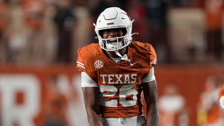 Texas Longhorns linebacker Ty’Anthony Smith (26) reacts during the second half against the Texas A&M Aggies at Darrell K Royal-Texas Memorial Stadium. Texas Longhorns linebacker Ty’Anthony Smith (26) reacts during the second half against the Texas A&M Aggies at Darrell K Royal-Texas Memorial Stadium.