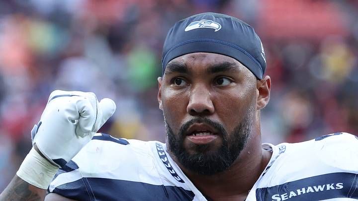 Seattle Seahawks defensive tackle Leonard Williams reacts to a play