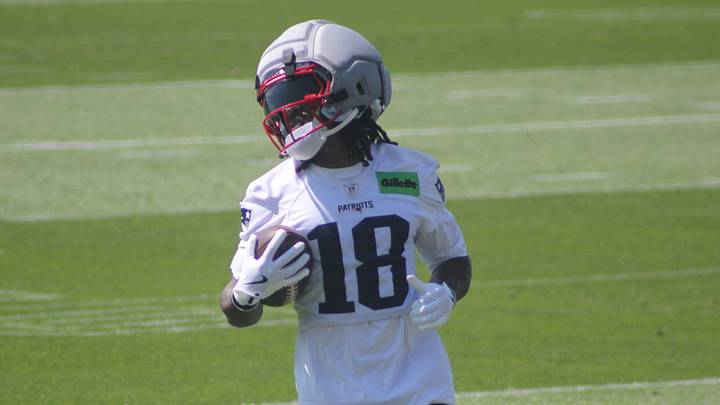 New England Patriots wide receiver Kyle Williams practices in training camp. New England Patriots wide receiver Kyle Williams practices in training camp.