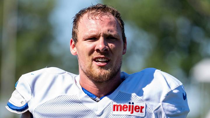 Detroit Lions linebacker Jack Campbell (46) looks on during training camp Detroit Lions linebacker Jack Campbell (46) looks on during training camp