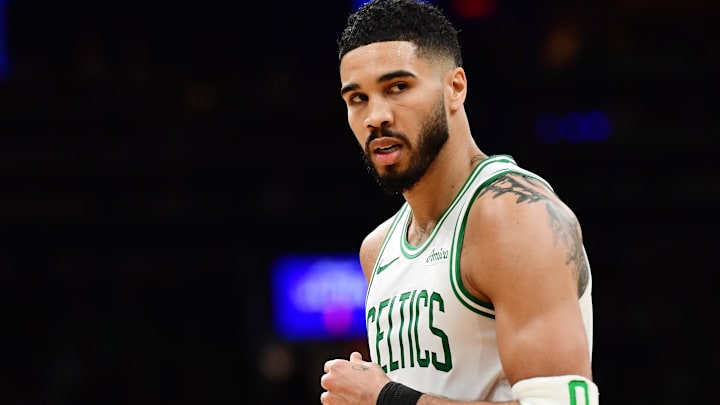 Apr 20, 2025; Boston, Massachusetts, USA; Boston Celtics forward Jayson Tatum (0) during the first half against the Orlando Magic at TD Garden. Mandatory Credit: Bob DeChiara-Imagn Images Apr 20, 2025; Boston, Massachusetts, USA; Boston Celtics forward Jayson Tatum (0) during the first half against the Orlando Magic at TD Garden. Mandatory Credit: Bob DeChiara-Imagn Images