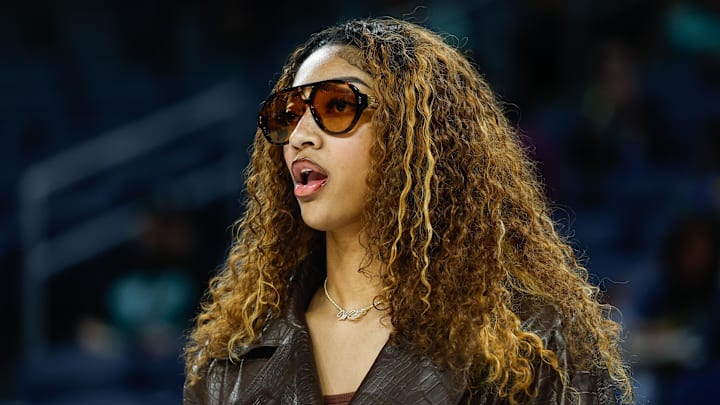 Sep 11, 2025; Chicago, Illinois, USA; Injured Chicago Sky forward Angel Reese (5) stands on the sidelines before a WNBA game against the New York Liberty at Wintrust Arena. Mandatory Credit: Kamil Krzaczynski-Imagn Images Sep 11, 2025; Chicago, Illinois, USA; Injured Chicago Sky forward Angel Reese (5) stands on the sidelines before a WNBA game against the New York Liberty at Wintrust Arena. Mandatory Credit: Kamil Krzaczynski-Imagn Images