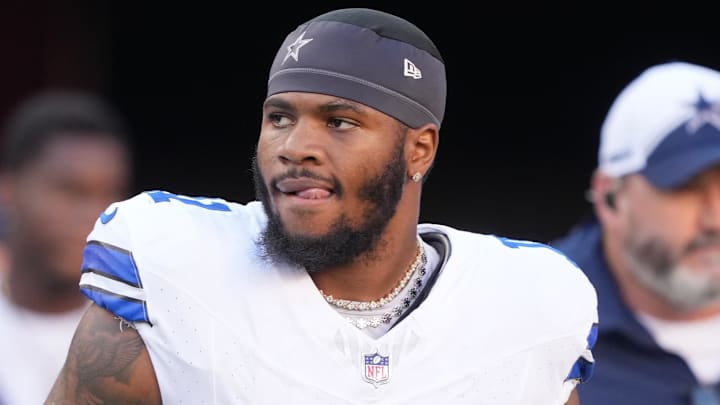 Oct 8, 2023; Santa Clara, California, USA; Dallas Cowboys linebacker Micah Parsons (11) before the game against the San Francisco 49ers at Levi's Stadium. Mandatory Credit: Darren Yamashita-Imagn Images
