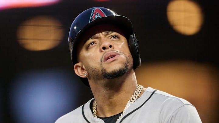 Sep 9, 2025; San Francisco, California, USA; Arizona Diamondbacks infielder Ketel Marte (4) looks on before batting against the San Francisco Giants in the third inning at Oracle Park. 