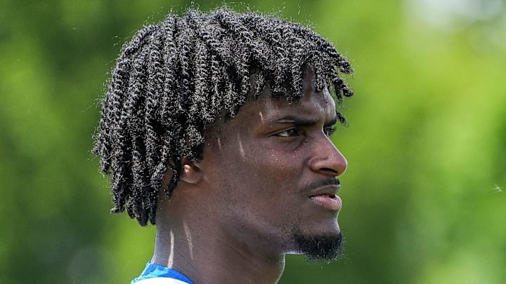Detroit Lions cornerback Ennis Rakestraw Jr. (9) walks off the field after practice 