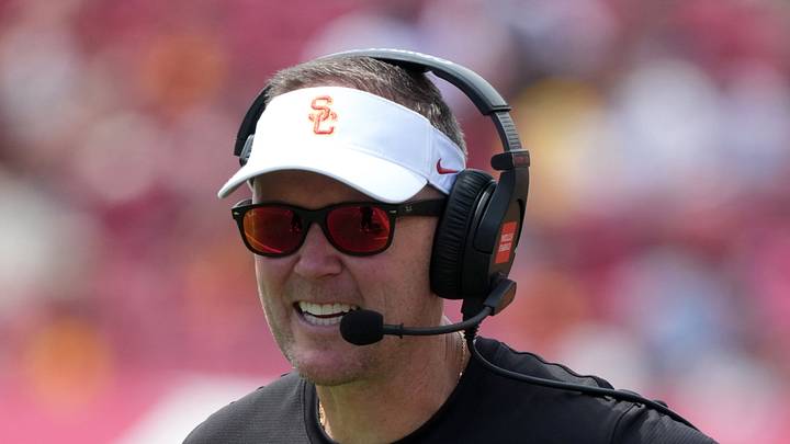 Aug 29, 2026; Los Angeles, California, USA; Southern California Trojans head coach Lincoln Riley reacts against the San Jose State Spartans in the first half at United Airlines Field at Los Angeles Memorial Coliseum. Mandatory Credit: Kirby Lee-Imagn Images Aug 29, 2026; Los Angeles, California, USA; Southern California Trojans head coach Lincoln Riley reacts against the San Jose State Spartans in the first half at United Airlines Field at Los Angeles Memorial Coliseum. Mandatory Credit: Kirby Lee-Imagn Images