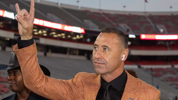 Texas Longhorns head coach Steve Sarkisian walks into Sanford Stadium before a game against the Georgia Bulldogs.
