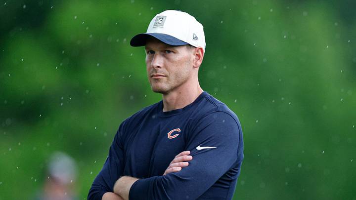 Chicago Bears head coach Ben Johnson looks on