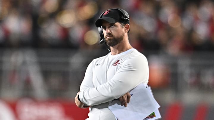 Aug 30, 2025; Pullman, Washington, USA; Washington State Cougars head coach Jimmy Rogers. Aug 30, 2025; Pullman, Washington, USA; Washington State Cougars head coach Jimmy Rogers.