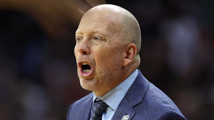 Mar 22, 2026; Philadelphia, PA, USA; UCLA Bruins head coach Mick Cronin reacts against the UConn Huskies in the first half during a second round game of the men's 2026 NCAA Tournament at Xfinity Mobile Arena. Mandatory Credit: Bill Streicher-Imagn Images