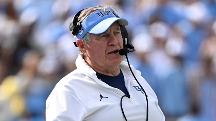 Sep 13, 2025; Chapel Hill, North Carolina, USA; North Carolina Tar Heels head coach Bill Belichick on the sidelines in the second quarter at Kenan Stadium. Mandatory Credit: Bob Donnan-Imagn Images Sep 13, 2025; Chapel Hill, North Carolina, USA; North Carolina Tar Heels head coach Bill Belichick on the sidelines in the second quarter at Kenan Stadium. Mandatory Credit: Bob Donnan-Imagn Images