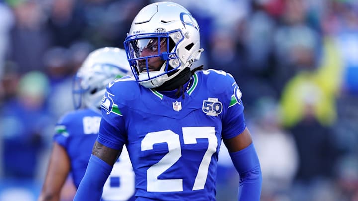 Seattle Seahawks CB Riq Woolen reacts after a play during the second half against the Minnesota Vikings at Lumen Field.