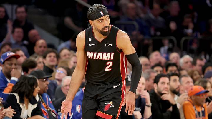Miami Heat guard Gabe Vincent (2) reacts (Mandatory Credit: Brad Penner-USA TODAY Sports)