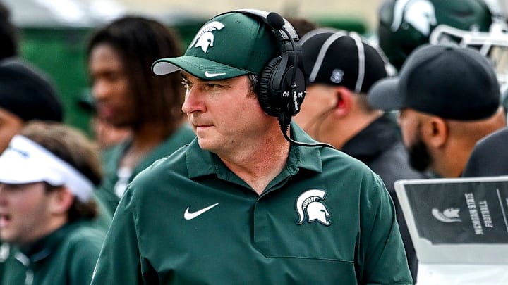 Michigan State's head coach Jonathan Smith looks on from the sideline during the second quarter in the game against Youngstown State on Saturday, Sept. 13, 2025, at Spartan Stadium in East Lansing. Michigan State's head coach Jonathan Smith looks on from the sideline during the second quarter in the game against Youngstown State on Saturday, Sept. 13, 2025, at Spartan Stadium in East Lansing.