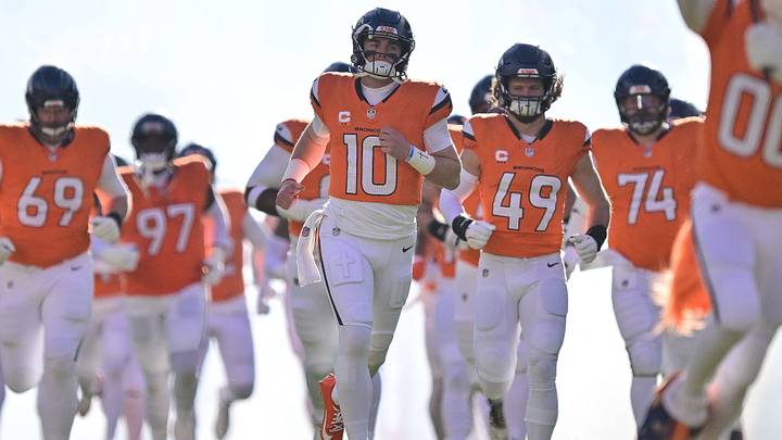 DENVER, CO - JANUARY 17: Denver Broncos quarterback Bo Nix (10) leads his team onto the field before the AFC Divisional Round game against the Buffalo Bills at Empower Field at Mile High on January 17, 2026 in Denver, Colorado. DENVER, CO - JANUARY 17: Denver Broncos quarterback Bo Nix (10) leads his team onto the field before the AFC Divisional Round game against the Buffalo Bills at Empower Field at Mile High on January 17, 2026 in Denver, Colorado.