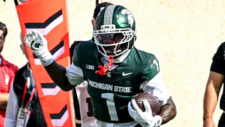 Michigan State's Omari Kelly runs after a catch against Youngstown State during the first quarter on Saturday, Sept. 13, 2025, at Spartan Stadium in East Lansing.