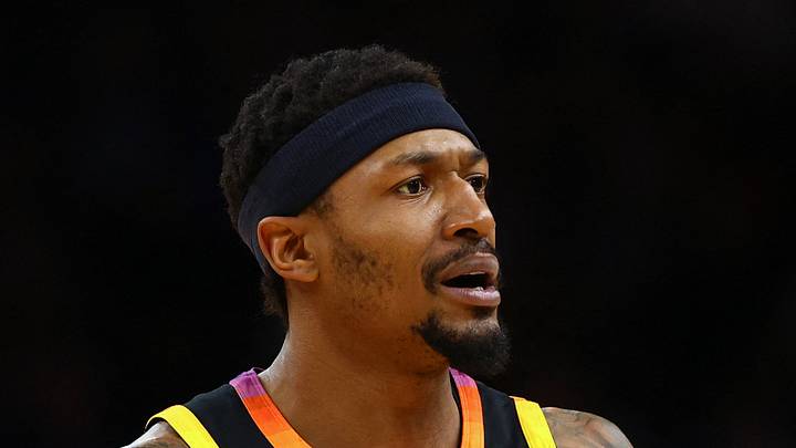 Phoenix Suns guard Bradley Beal (3) reacts against the Oklahoma City Thunder during the first half at Footprint Center on April 9, 2025.