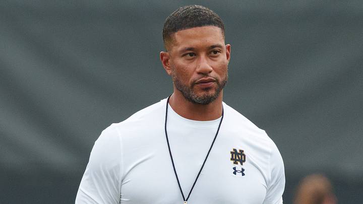 Head coach Marcus Freeman during a Notre Dame football practice at Irish Athletic Center on Thursday, Aug. 6, 2026, in South Bend.