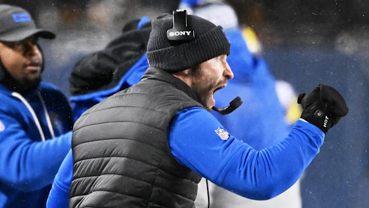 Jan 18, 2026; Chicago, IL, USA; Los Angeles Rams head coach Sean McVay reacts after a defensive stop against the Chicago Bears during the fourth quarter of an NFC Divisional Round game at Soldier Field. Mandatory Credit: Matt Marton-Imagn Images