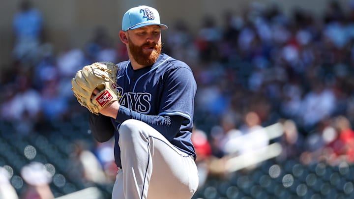 Tampa Bay Rays starting pitcher Zack Littell (52) delivers a pitch against the Minnesota Twins during the first inning at Target Field. Tampa Bay Rays starting pitcher Zack Littell (52) delivers a pitch against the Minnesota Twins during the first inning at Target Field.