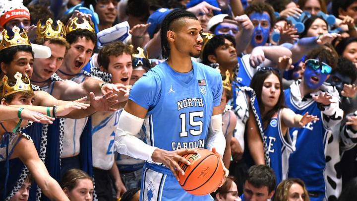 Mar 7, 2026; Durham, North Carolina, USA; North Carolina Tar Heels forward Jarin Stevenson (15) is harassed by Duke Blue Devils fans as he attempts to inbound the ball during the second half at Cameron Indoor Stadium. The Duke Blue Devils won 76-61. Mandatory Credit: Rob Kinnan-Imagn Images Mar 7, 2026; Durham, North Carolina, USA; North Carolina Tar Heels forward Jarin Stevenson (15) is harassed by Duke Blue Devils fans as he attempts to inbound the ball during the second half at Cameron Indoor Stadium. The Duke Blue Devils won 76-61. Mandatory Credit: Rob Kinnan-Imagn Images