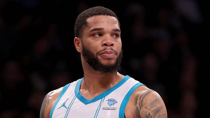 Brooklyn, New York, USA; Charlotte Hornets forward Miles Bridges (0) reacts during the second quarter against the Brooklyn Nets at Barclays Center on Nov 30, 2023. Brooklyn, New York, USA; Charlotte Hornets forward Miles Bridges (0) reacts during the second quarter against the Brooklyn Nets at Barclays Center on Nov 30, 2023.