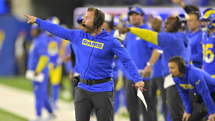 Dec 28, 2024; Inglewood, California, USA;  Los Angeles Rams head coach Sean McVay on the sidelines in the second half against the Arizona Cardinals at SoFi Stadium. Mandatory Credit: Jayne Kamin-Oncea-Imagn Images