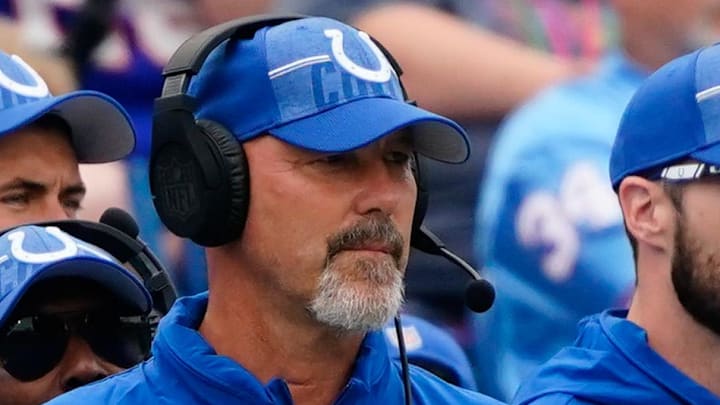 Aug 12, 2023; Orchard Park, New York, USA; Indianapolis Colts defensive coordinator Gus Bradley on the sidelines during the first half against the Buffalo Bills at Highmark Stadium. Mandatory Credit: Gregory Fisher-Imagn Images Aug 12, 2023; Orchard Park, New York, USA; Indianapolis Colts defensive coordinator Gus Bradley on the sidelines during the first half against the Buffalo Bills at Highmark Stadium. Mandatory Credit: Gregory Fisher-Imagn Images