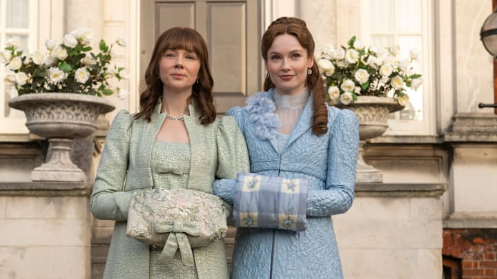 Bridgerton. (L to R) Claudia Jessie as Eloise Bridgerton, Hannah Dodd as Francesca Bridgerton in episode 401 of Bridgerton. Bridgerton. (L to R) Claudia Jessie as Eloise Bridgerton, Hannah Dodd as Francesca Bridgerton in episode 401 of Bridgerton.