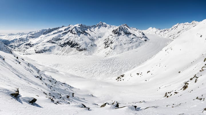 Here‘s a scenic view of the Swiss Alps Jungfrau-Aletsch glacier in Switzerland.