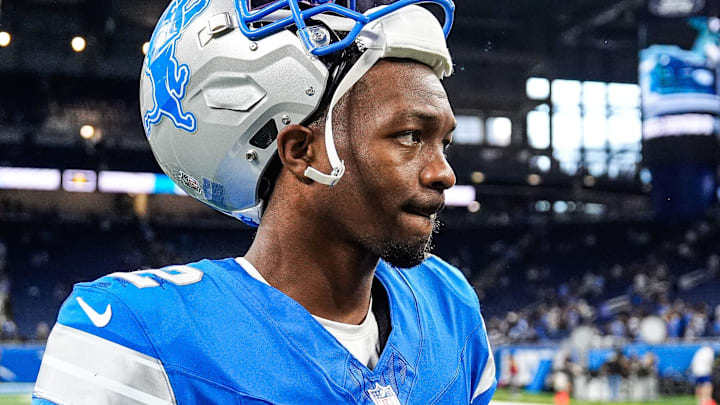 Former Detroit Lions quarterback Hendon Hooker (2) walks off the field after the 26-7 loss in the preseason game at Ford Field in Detroit on Saturday, August 23, 2025.