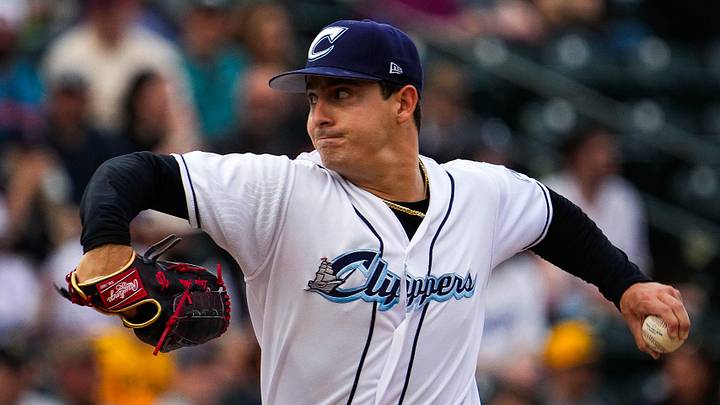 Columbus Clippers Logan Allen (26) throws a pitch during the home opener against the Indianapolis Indians at Huntington Park on Tuesday, March 31, 2026 in Columbus, Ohio.