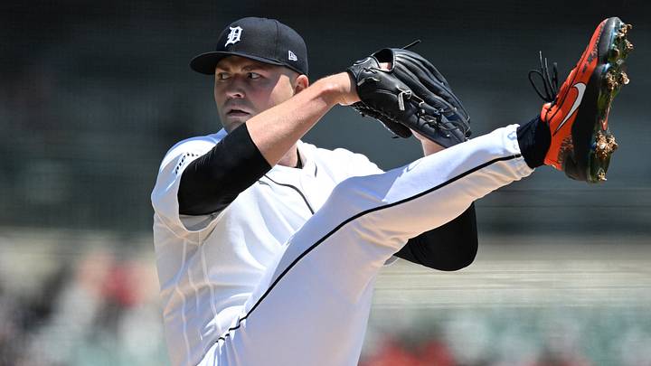 Detroit Tigers starting pitcher Tarik Skubal (29) throws a pitch at Comerica Park.