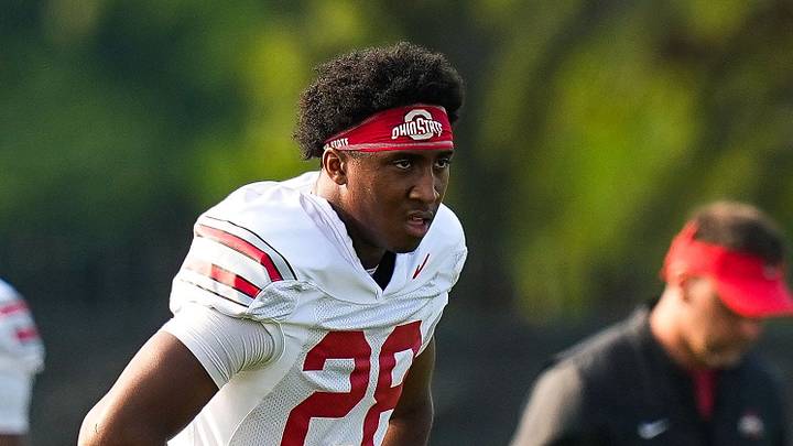 Ohio State Buckeyes safety Simeon Caldwell (28) during the third day of training camp at the Woody Hayes Athletic Center on Aug. 8, 2026 in Columbus, Ohio.