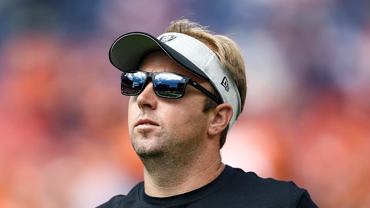 Sep 16, 2018; Denver, CO, USA; Oakland Raiders quality control offense coach Nick Holz before the game against the Oakland Raiders at Broncos Stadium at Mile High. Mandatory Credit: Isaiah J. Downing-Imagn Images