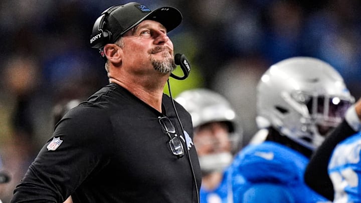 Detroit Lions head coach Dan Campbell reacts to a play against the Green Bay Packers during the first half at Ford Field in Detroit on Thursday, Nov. 27, 2025. Detroit Lions head coach Dan Campbell reacts to a play against the Green Bay Packers during the first half at Ford Field in Detroit on Thursday, Nov. 27, 2025.