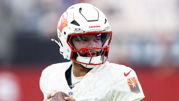 Sep 25, 2025; Glendale, Arizona, USA; Arizona Cardinals quarterback Kyler Murray (1) against the Seattle Seahawks at State Farm Stadium. Mandatory Credit: Mark J. Rebilas-Imagn Images