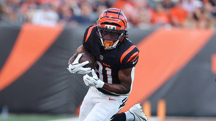 Aug 22, 2026; Cincinnati, Ohio, USA; Cincinnati Bengals wide receiver Dohnte Meyers (81) runs after a catch during the first quarter against the Chicago Bears at Paycor Stadium. Mandatory Credit: Joseph Maiorana-Imagn Images Aug 22, 2026; Cincinnati, Ohio, USA; Cincinnati Bengals wide receiver Dohnte Meyers (81) runs after a catch during the first quarter against the Chicago Bears at Paycor Stadium. Mandatory Credit: Joseph Maiorana-Imagn Images