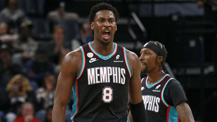 Oct 22, 2025; Memphis, Tennessee, USA; Memphis Grizzlies forward/center Jaren Jackson Jr. (8) reacts during the third quarter against the New Orleans Pelicans at FedExForum. Mandatory Credit: Petre Thomas-Imagn Images Oct 22, 2025; Memphis, Tennessee, USA; Memphis Grizzlies forward/center Jaren Jackson Jr. (8) reacts during the third quarter against the New Orleans Pelicans at FedExForum. Mandatory Credit: Petre Thomas-Imagn Images