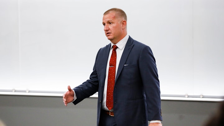 Roger Denny, a candidate for the Missouri State athletics director job, takes questions at a public forum in Glass Hall on Monday, Aug. 12, 2024. Roger Denny, a candidate for the Missouri State athletics director job, takes questions at a public forum in Glass Hall on Monday, Aug. 12, 2024.