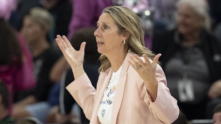 Sep 11, 2025; Minneapolis, Minnesota, USA; Minnesota Lynx head coach Cheryl Reeve reacts against the Golden State Valkyries in the second half at Target Center. Mandatory Credit: Jesse Johnson-Imagn Images Sep 11, 2025; Minneapolis, Minnesota, USA; Minnesota Lynx head coach Cheryl Reeve reacts against the Golden State Valkyries in the second half at Target Center. Mandatory Credit: Jesse Johnson-Imagn Images