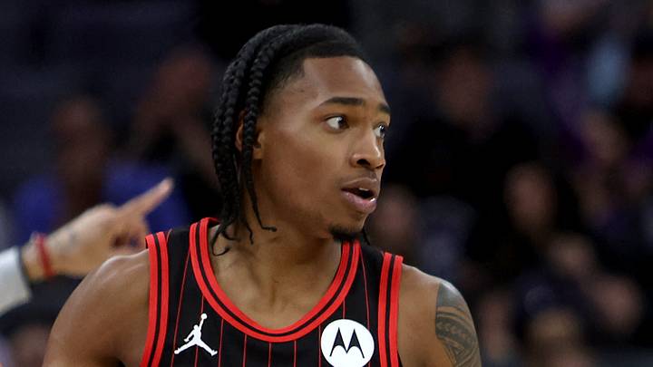 Mar 8, 2026; Sacramento, California, USA; Chicago Bulls guard Rob Dillingham (7) dribbles the ball up court against the Sacramento Kings during the third quarter at Golden 1 Center. Mandatory Credit: Dennis Lee-Imagn Images