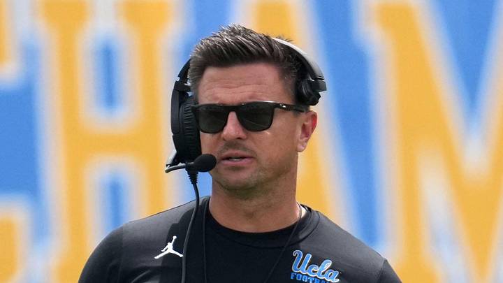 May 2, 2026; Pasadena, CA, USA; UCLA Bruins coach Bob Chesney reacts during the spring game at Rose Bowl. Mandatory Credit: Kirby Lee-Imagn Images May 2, 2026; Pasadena, CA, USA; UCLA Bruins coach Bob Chesney reacts during the spring game at Rose Bowl. Mandatory Credit: Kirby Lee-Imagn Images