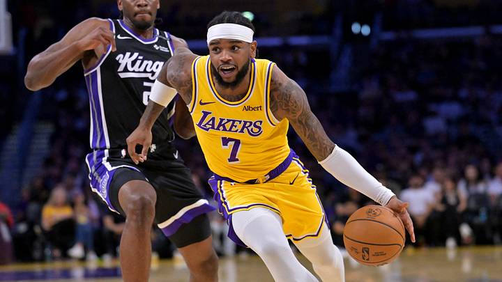 Oct 8, 2026; Los Angeles, California, USA; Los Angeles Lakers guard Jaden Hardy (7) drives past Sacramento Kings forward Jonathan Mogbo (22) during the second half at Crypto.com Arena. Mandatory Credit: Jayne Kamin-Oncea-Imagn Images Oct 8, 2026; Los Angeles, California, USA; Los Angeles Lakers guard Jaden Hardy (7) drives past Sacramento Kings forward Jonathan Mogbo (22) during the second half at Crypto.com Arena. Mandatory Credit: Jayne Kamin-Oncea-Imagn Images