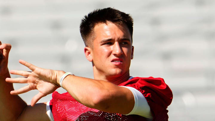 Sunnyslope High quarterback Luke Moga during spring football practice in Phoenix on May 9, 2023. Sunnyslope High quarterback Luke Moga during spring football practice in Phoenix on May 9, 2023.